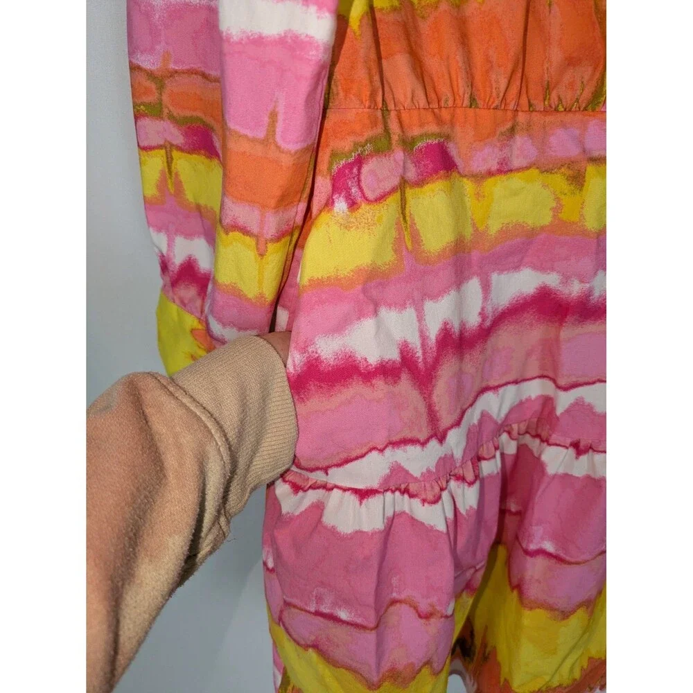 Scoop Women's Sherbet Tie-Dye Collared Long Sleeve Mini Shirt Dress Size Medium